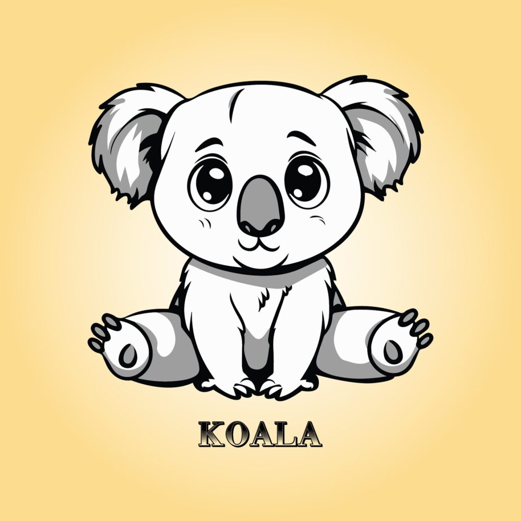 A koala Cartoon vector illustration is on a yellow background Free Vector