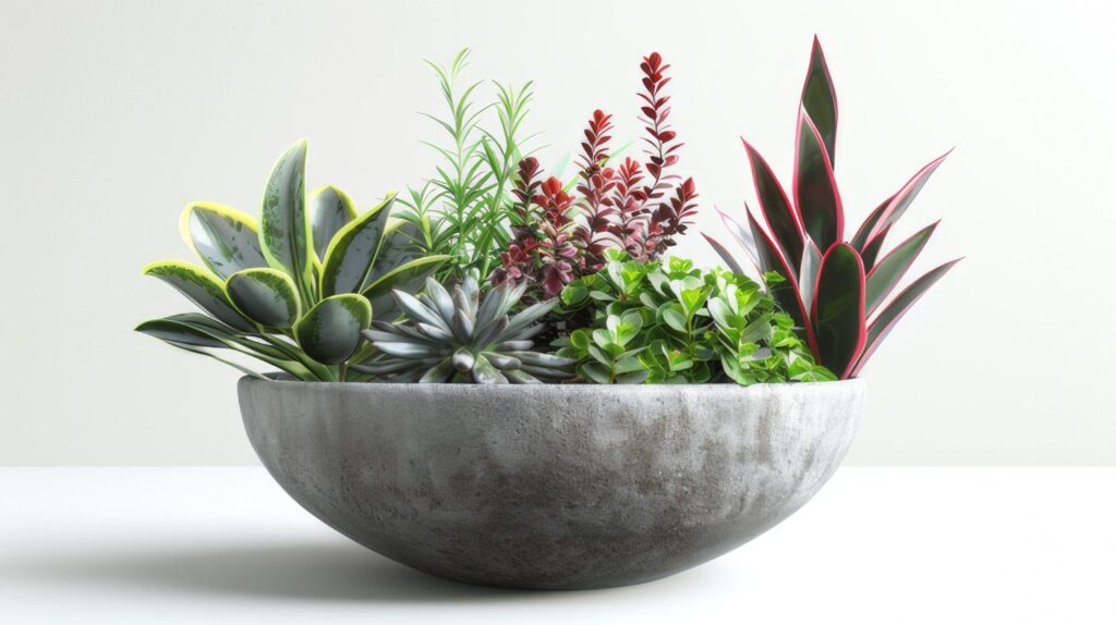 A large gray pot with a plant inside. Free Photo