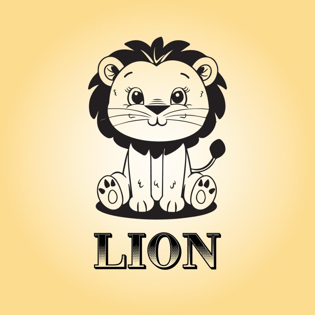 A Lion Cartoon vector illustration is on a yellow background Free Vector