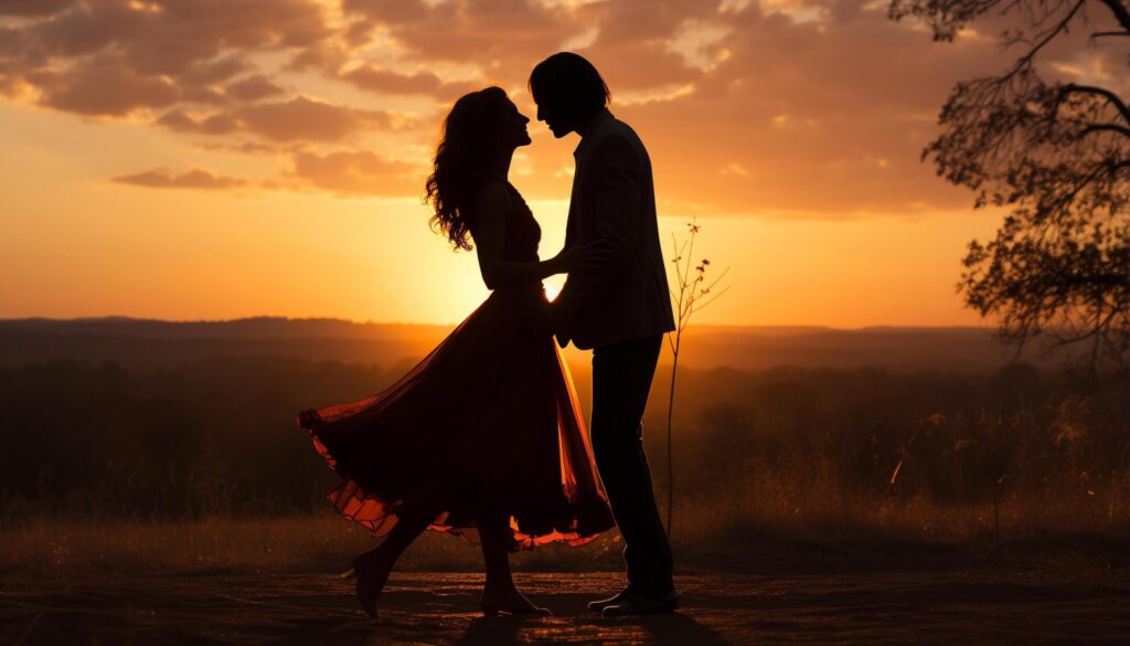 A married couple embraces at sunset, celebrating their love generated by AI Free Photo