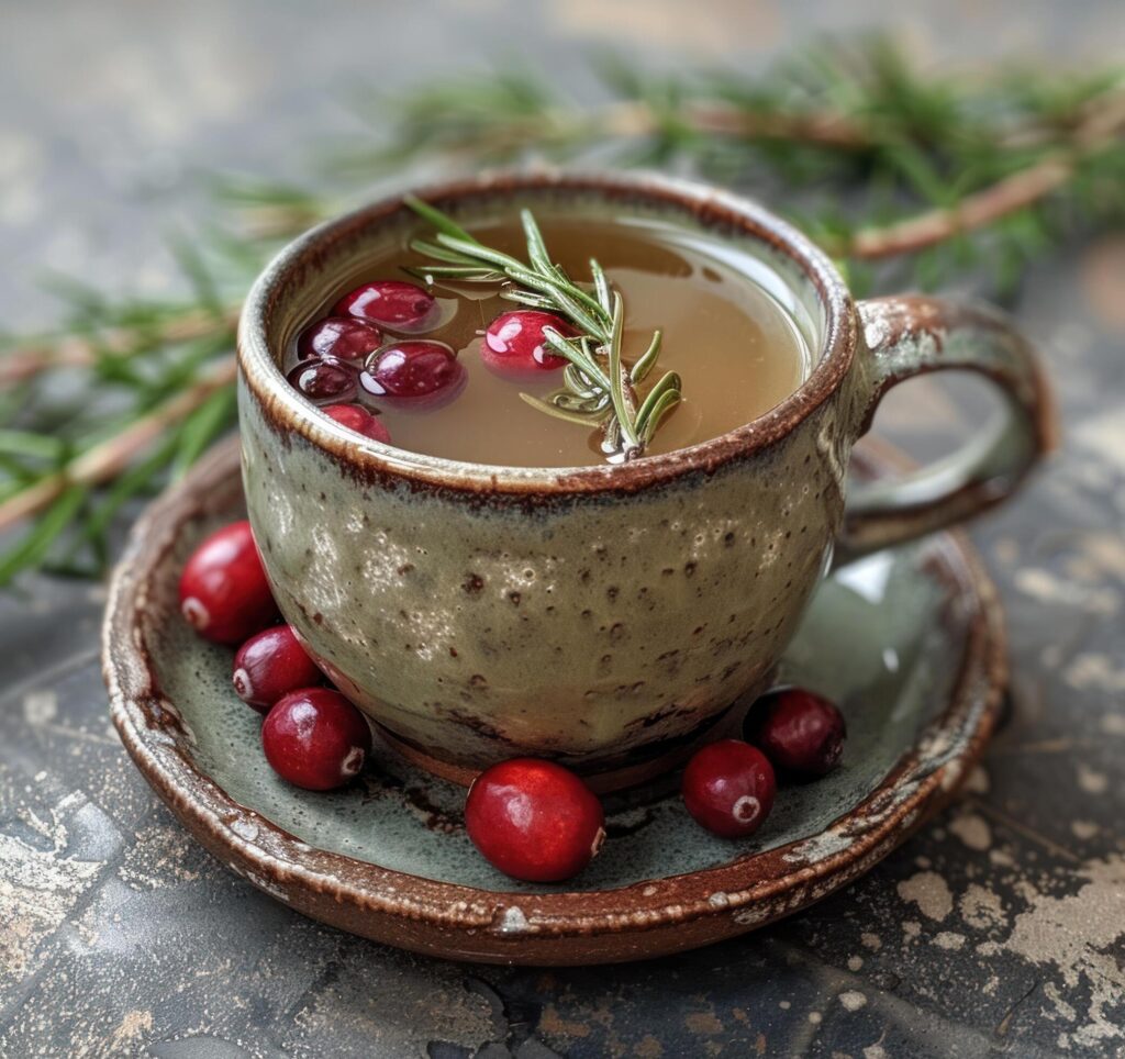 a mug with cranberry and rosemary tea Free Photo