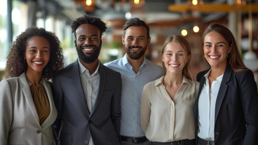 AI generated A Multiracial Business Team in the Office, Smiling at the Camera Stock Free