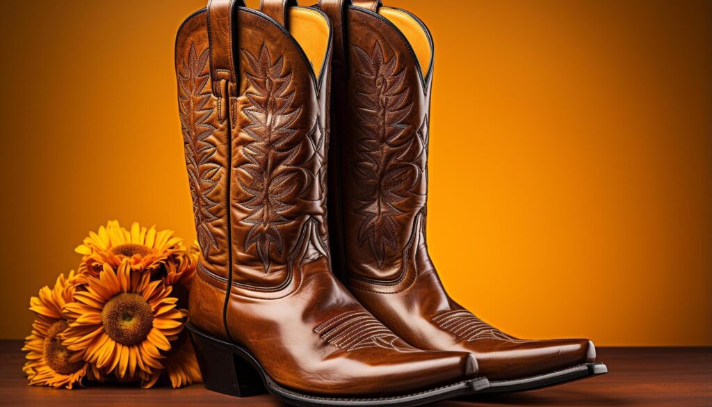 A pair of leather cowboy boots, a symbol of elegance generated by AI Free Photo