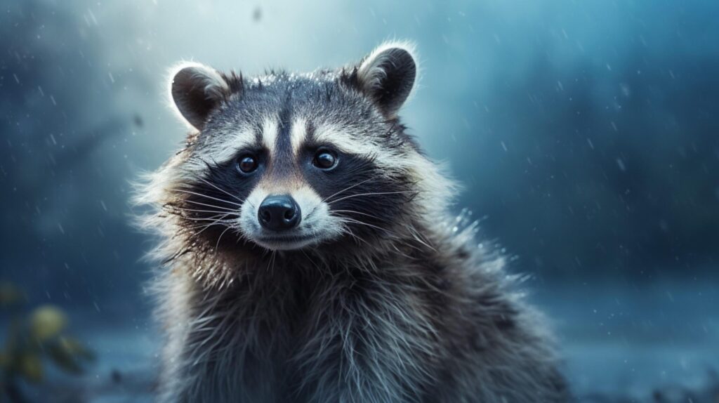 a raccoon sitting on a rock in the woods Free Photo