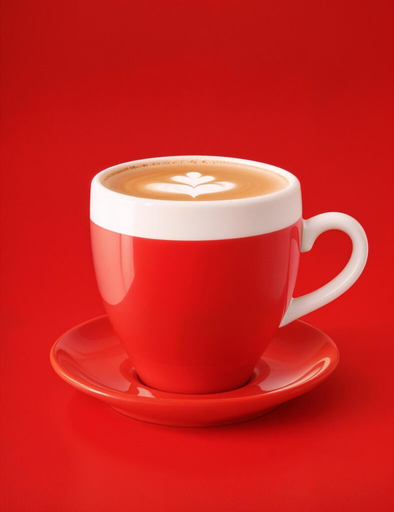 a red cup of coffee on a red background Free Photo