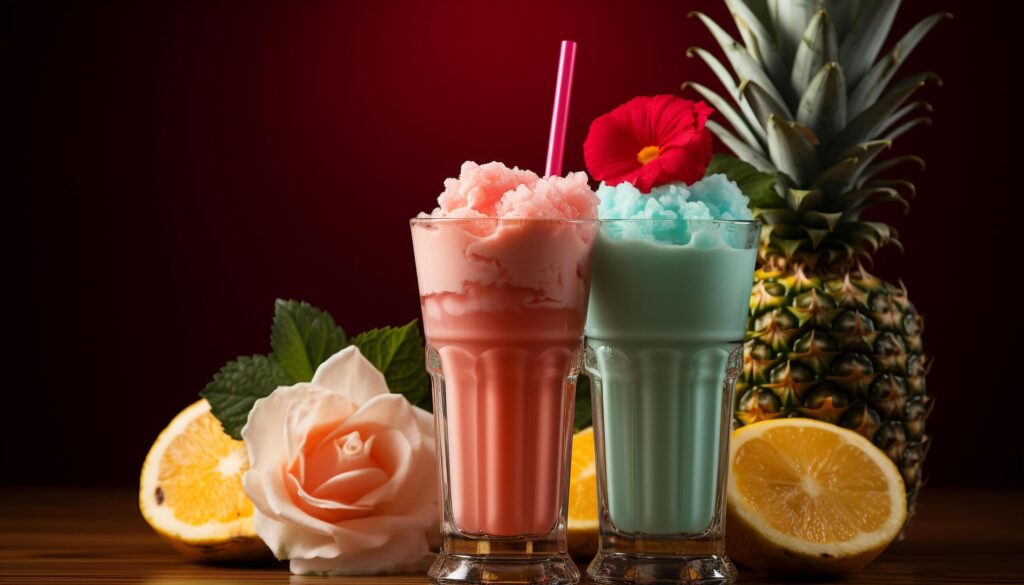 A refreshing summer cocktail, fruity and sweet, with tropical flavors generated by AI Free Photo