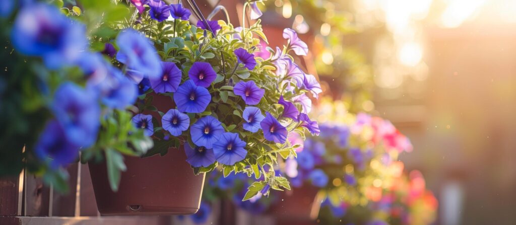 A row of flower pots. spring summer concept background Free Photo