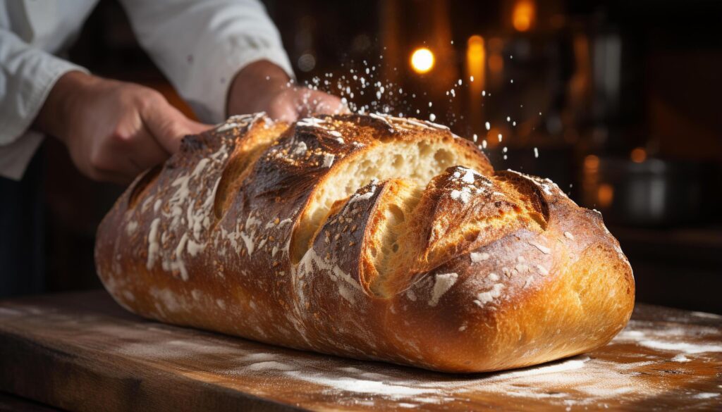 A rustic baker hand kneading fresh, homemade whole wheat bread generated by AI Free Photo