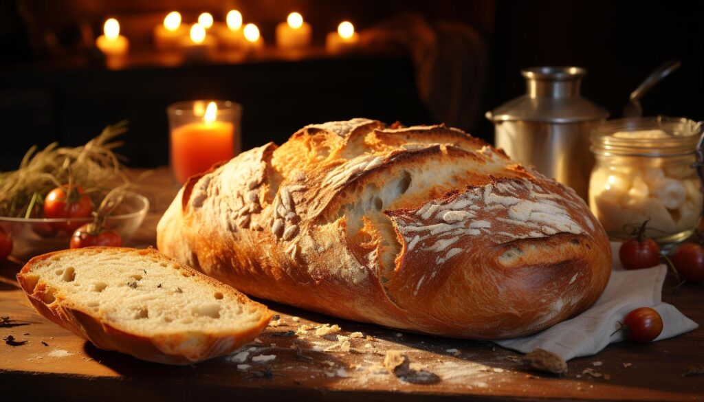 A rustic, homemade meal fresh bread, baked with love generated by AI Free Photo