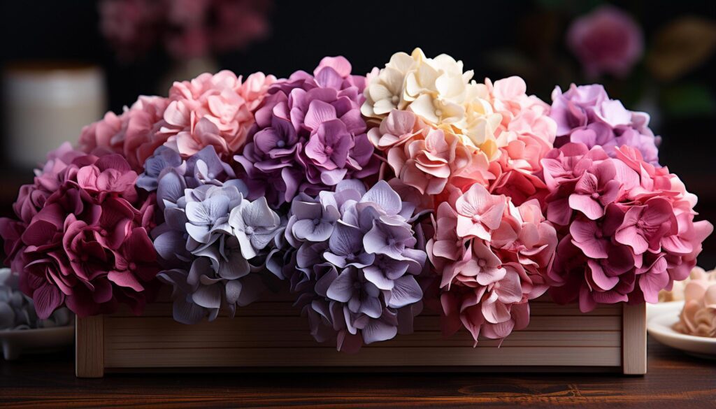 A rustic vase holds a bunch of pink hydrangeas generated by AI Free Photo