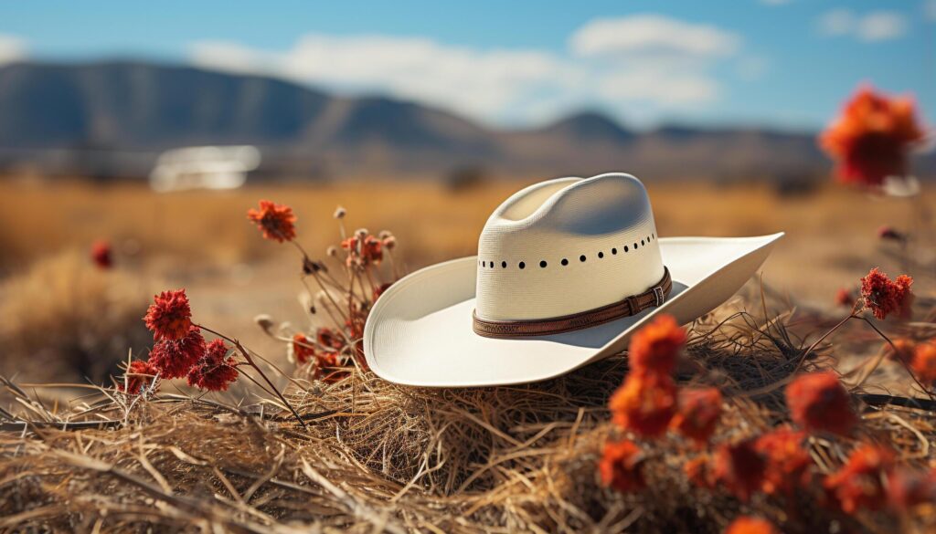 A serene meadow, a straw hat, and a cowboy adventure generated by AI Free Photo