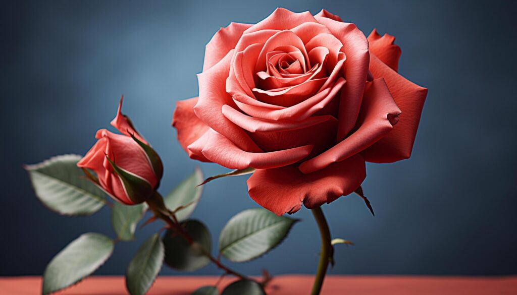 A single rose blossom symbolizes love and romance generated by AI Free Photo