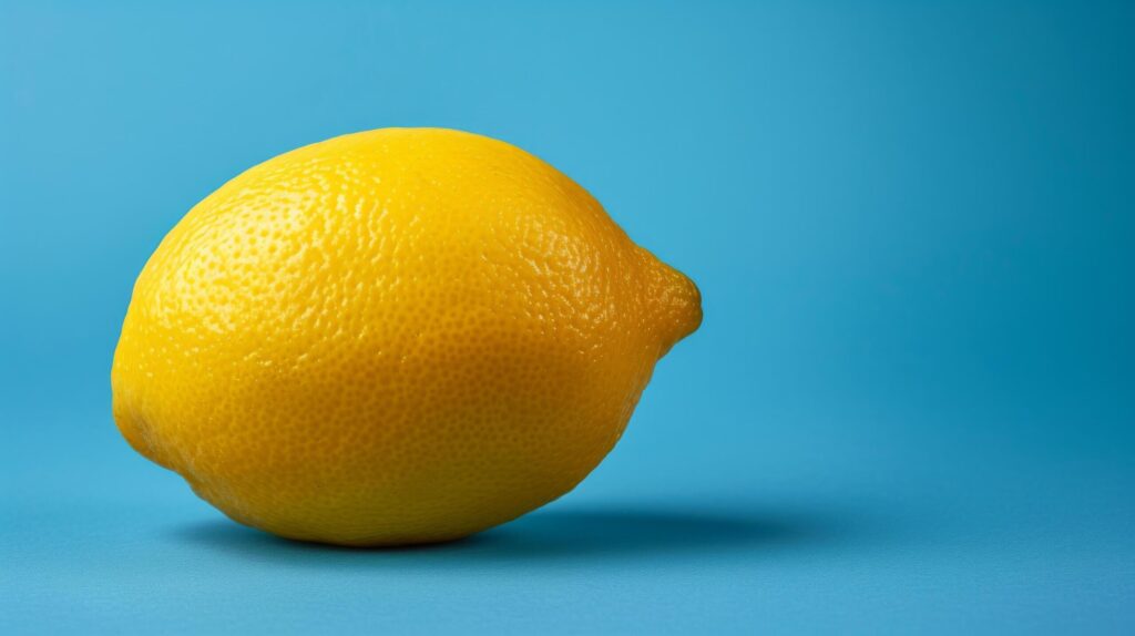 A single yellow lemon contrasting against a background of varying shades of blue Free Photo