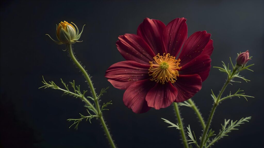 a stunning red flower makes a bold statement against a dark background. Free Photo