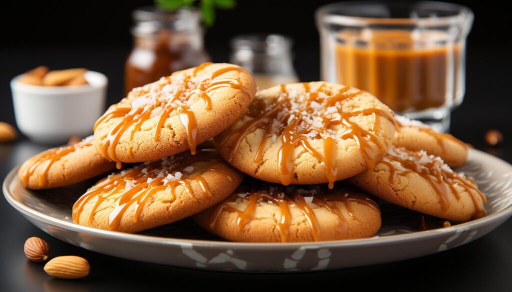 A tempting plate of homemade gourmet chocolate chip cookies generated by AI Free Photo