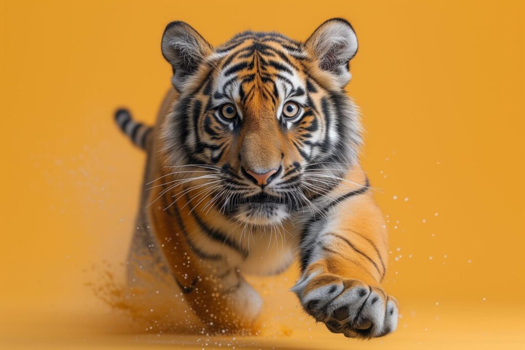 a tiger running on an orange background Free Photo