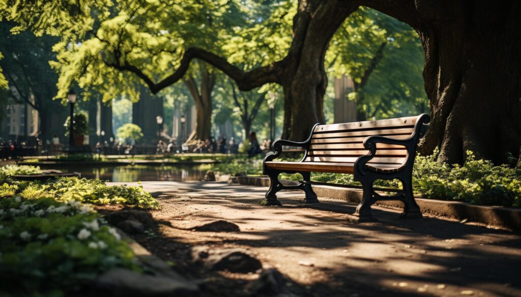 A tranquil scene in a formal garden, sitting on a bench generated by AI Free Photo