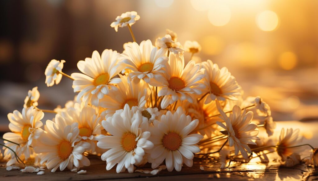 A vibrant bouquet of chamomile, daisies, and chrysanthemums generated by AI Free Photo