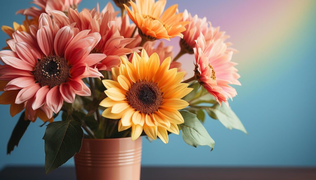 A vibrant bouquet of multi colored daisies brings nature indoors generated by AI Free Photo