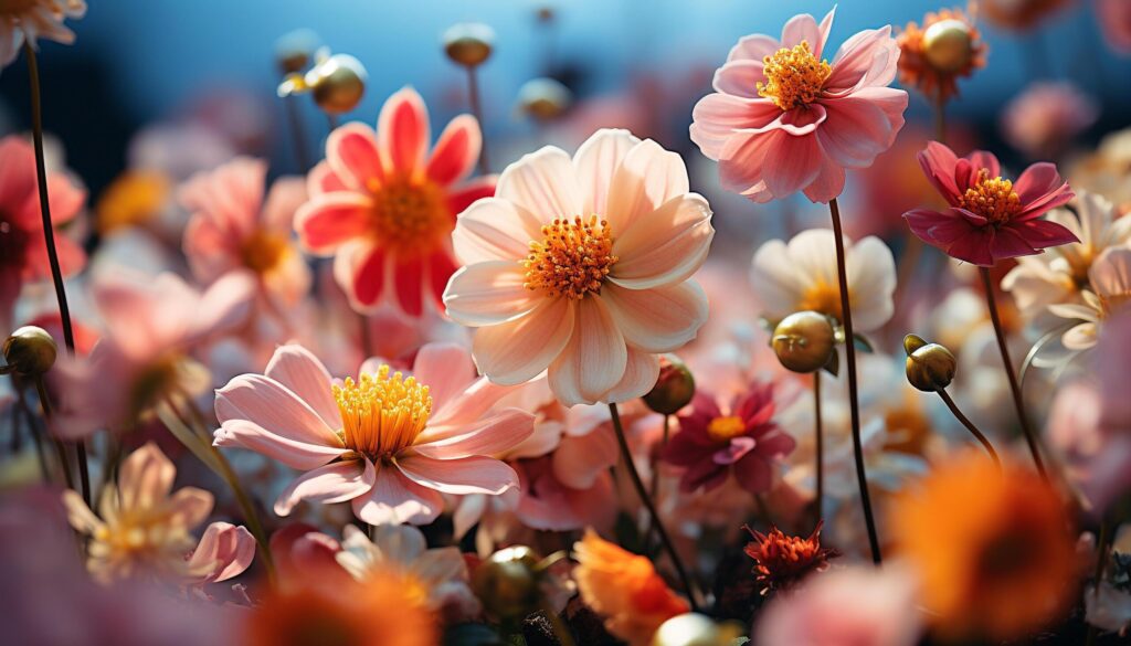 A vibrant bouquet of multi colored flowers brightens the meadow generated by AI Free Photo