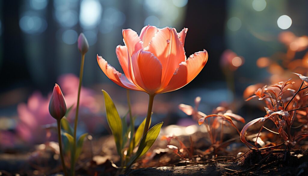 A vibrant bouquet of multi colored tulips brightens the meadow generated by AI Free Photo