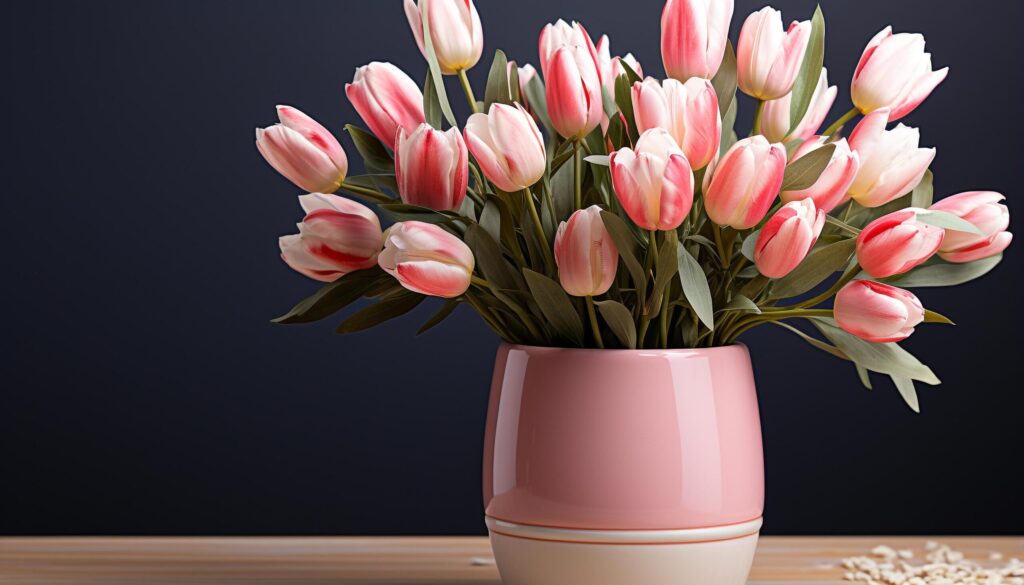 A vibrant bouquet of multi colored tulips brings freshness generated by AI Free Photo