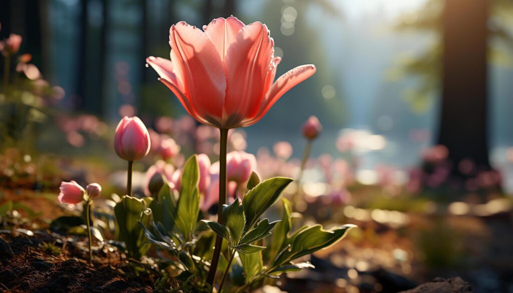 A vibrant bouquet of tulips brings love to nature generated by AI Free Photo