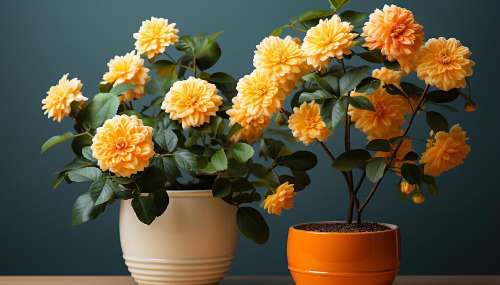 A vibrant bouquet of yellow flowers decorates the vase generated by AI Free Photo