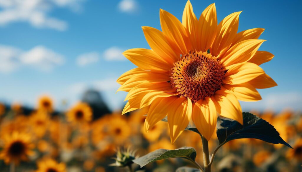 A vibrant sunflower blossoms in the meadow at sunrise generated by AI Free Photo