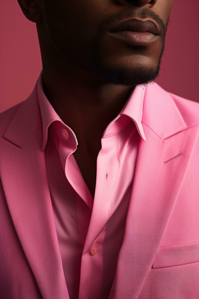 a young man wearing a pink suit, Free Photo