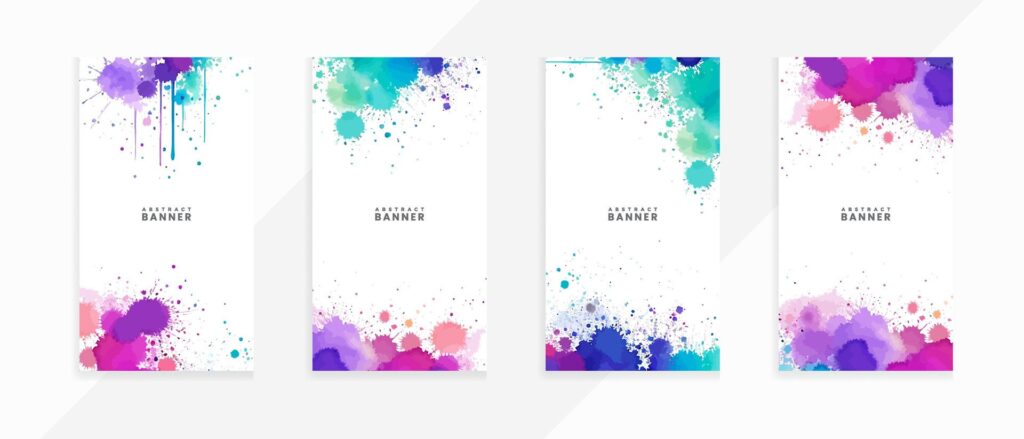 Abstract Colorful watercolor splash and stains with isolated scarlet spot textures banners set Free Vector