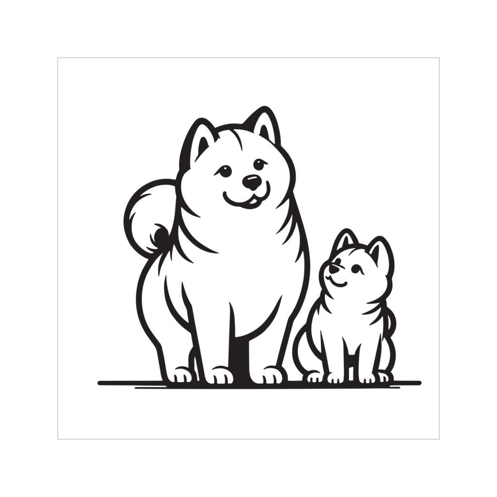 Akita Dog Family Clipart illustration in Black and white Free Vector