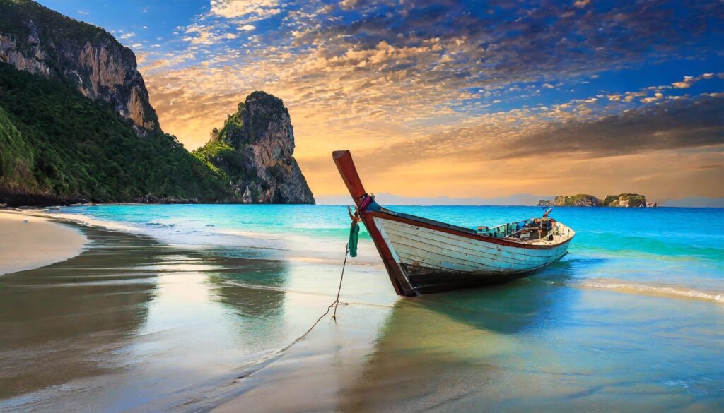 Amazing beach landscape with boat Free Photo