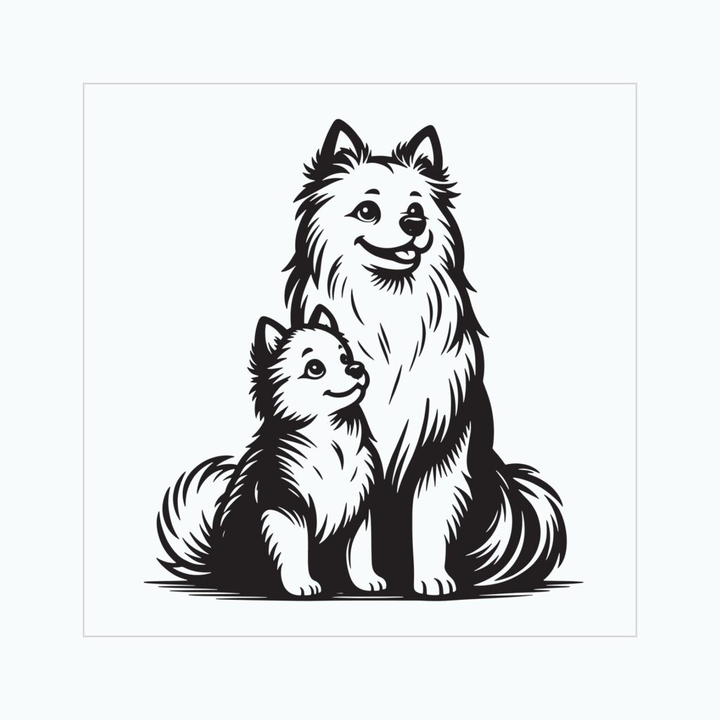 American Eskimo Dog Family Clipart illustration Vector Free Vector