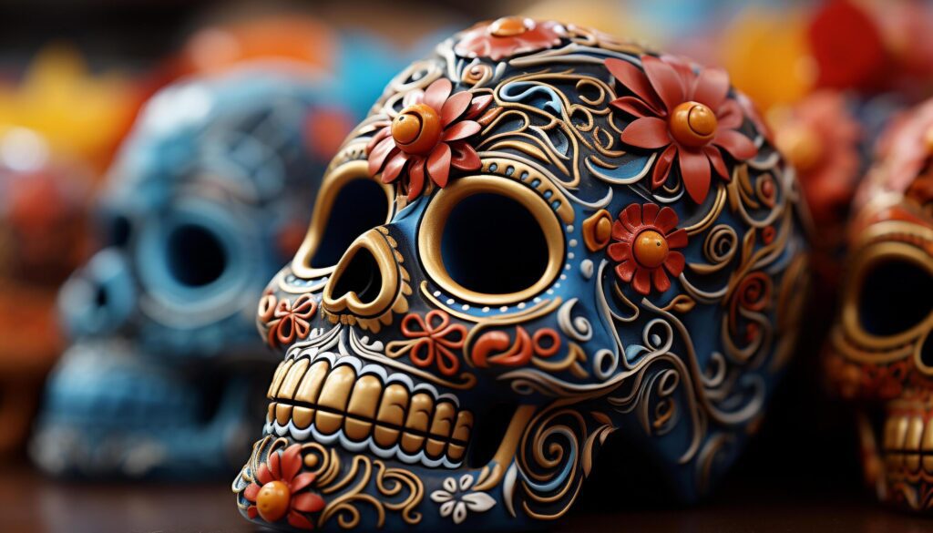 Ancient cultures celebrate death with colorful masks and ornate souvenirs generated by AI Free Photo