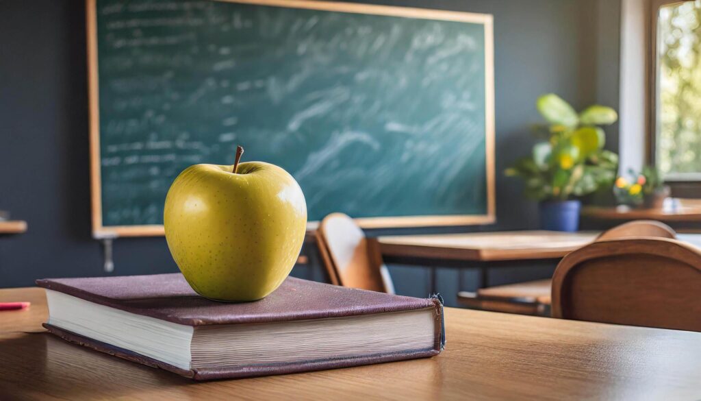 Apple on Teacher desk Free Photo