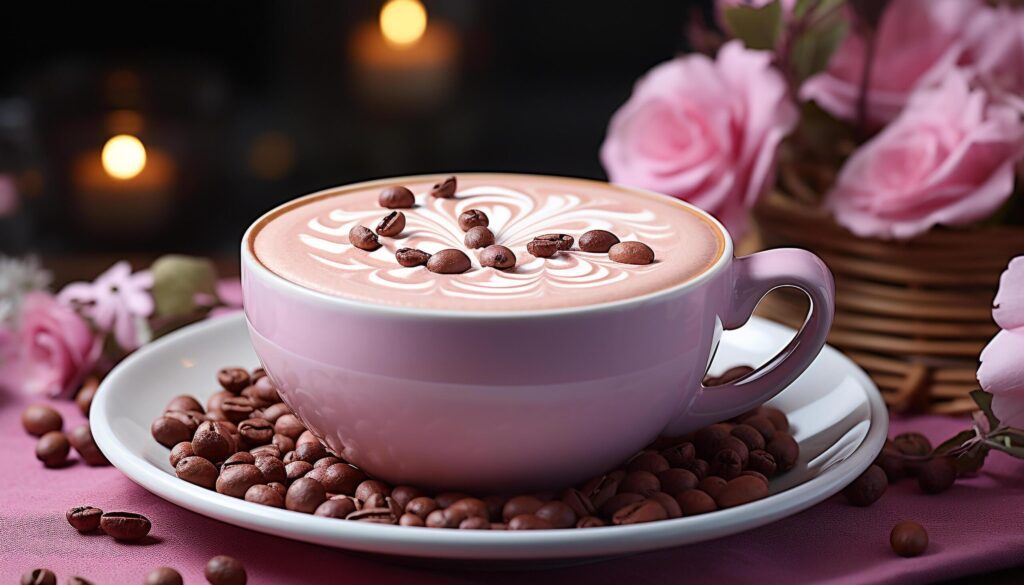 Aromatic coffee, creamy chocolate, fresh flower perfect table setting generated by AI Free Photo