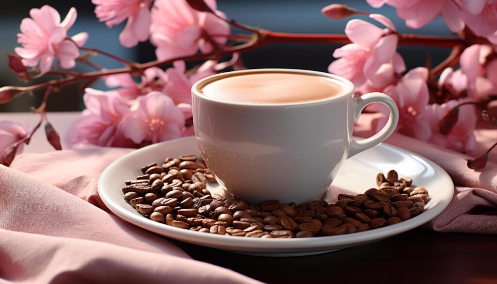 Aromatic coffee cup on rustic table, surrounded by nature generated by AI Free Photo