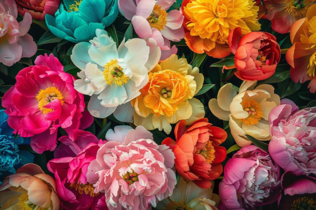 Assorted Peony Flowers in Rich Colors Free Photo