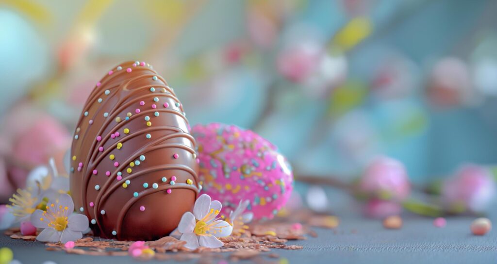 aster background. Chocolate egg on wood background Free Photo