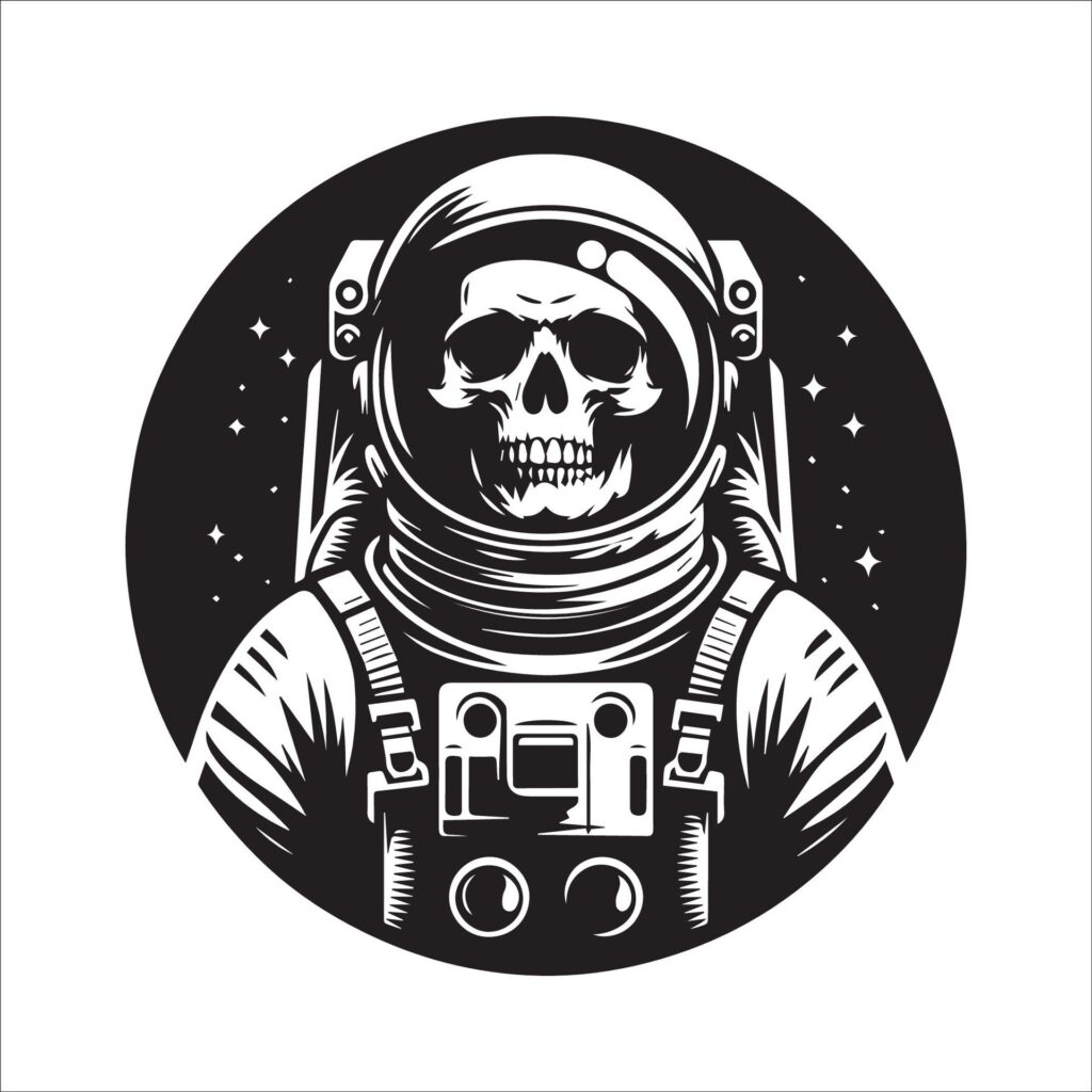 astronaut skull in black and white illustration Free Vector