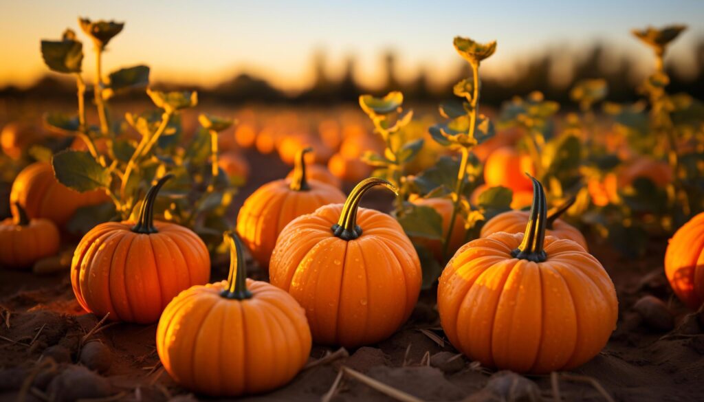 Autumn orange glow, a spooky pumpkin lantern at sunset generated by AI Free Photo