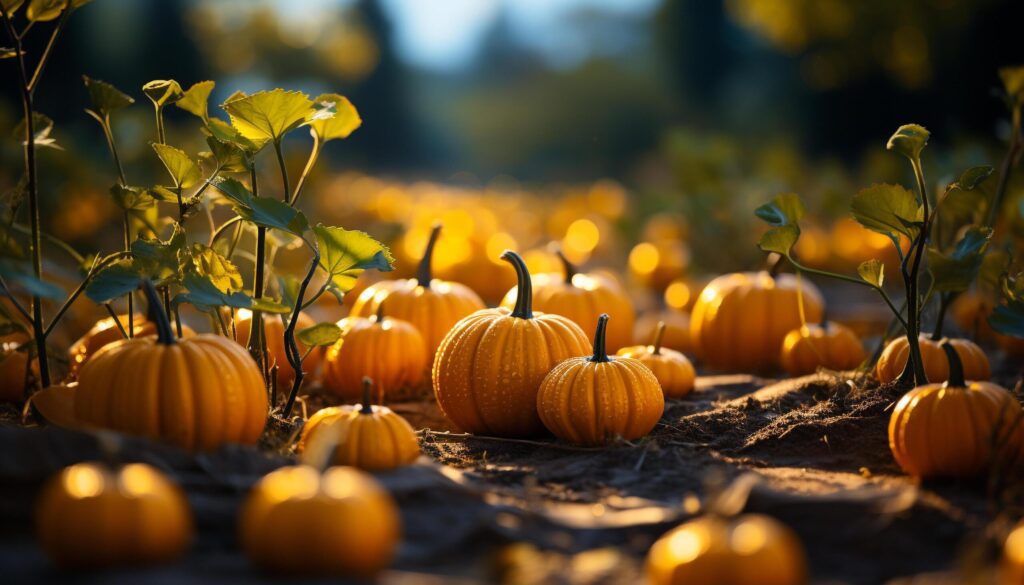 Autumn vibrant gourd lanterns illuminate spooky Halloween night generated by AI Free Photo