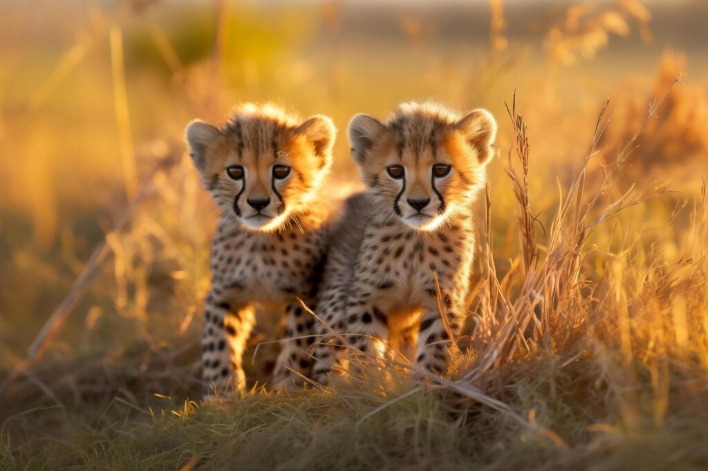 Baby Cheetahs stay together in nature,Generative Ai Free Photo