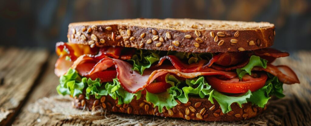 Bacon and Lettuce Sandwich on Wooden Table Free Photo