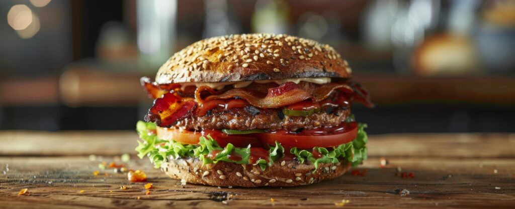 Bacon, Lettuce, and Tomato Sandwich on Wooden Table Free Photo