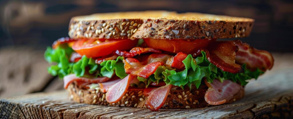 Bacon Lettuce Tomato Sandwich on Wooden Board Free Photo