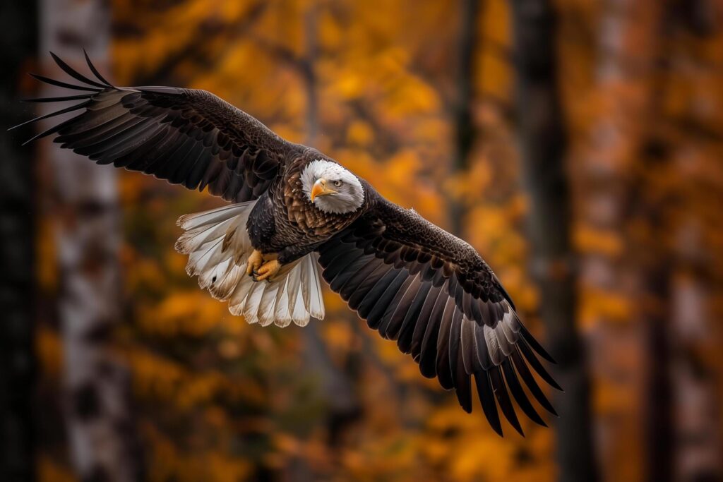 bald eagle flying with forest in the background.Generative Ai Free Photo