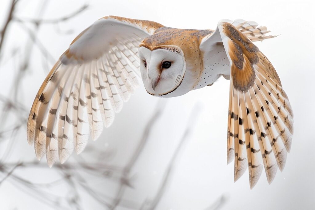 Barn Owl flying in forest wildlife scene.Generative Ai Free Photo