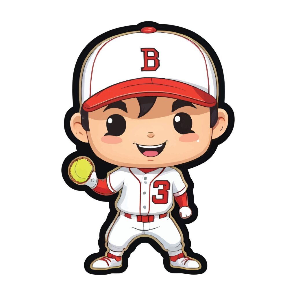 baseball player cartoon sticker Free Vector